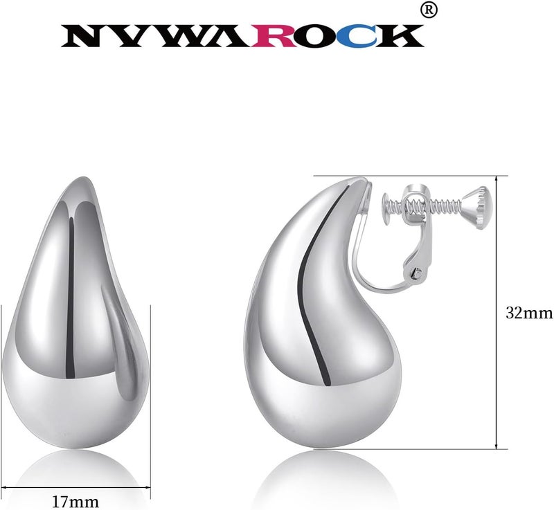 NVWAROCK Store Gold Drop Clip On Earrings Dupes Teardrop Chunky Non Pierced Earring 14K Real Gold Plated Hypoallergenic Lightweight Earrings for Women（Gold and Silver） - Image 4